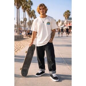 Vans Men's Doheny Low Vulcanized Rubber Skate Shoes Black White 10